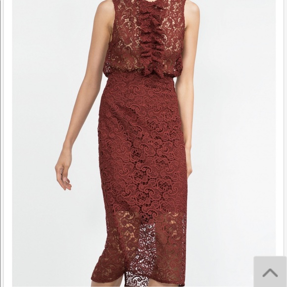 3/$30 NWT Zara brick red lace pencil Skirt - Picture 1 of 7